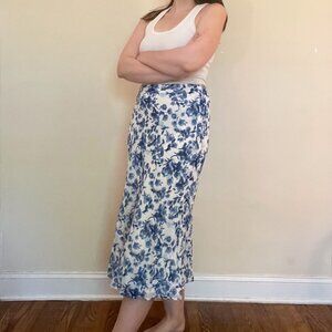 A&F Blue/White Floral Print Midi Skirt